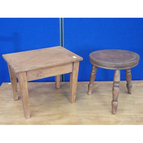 492 - A pine Side Table, two Stools, a Towel Rail and a Side Table