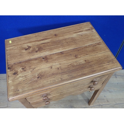 495 - A stained pine Lowboy fitted two frieze drawers on squared supports, 2ft 3in W