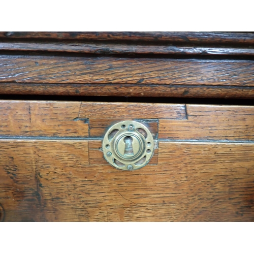 501 - An 18th Century oak Potboard Dresser fitted two drawers above a pierced fiddle leg and shaped end su... 