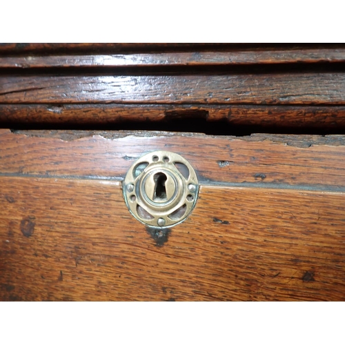 501 - An 18th Century oak Potboard Dresser fitted two drawers above a pierced fiddle leg and shaped end su... 