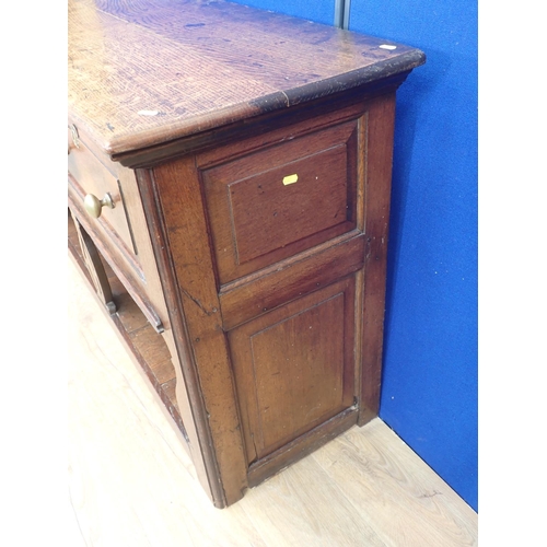 501 - An 18th Century oak Potboard Dresser fitted two drawers above a pierced fiddle leg and shaped end su... 