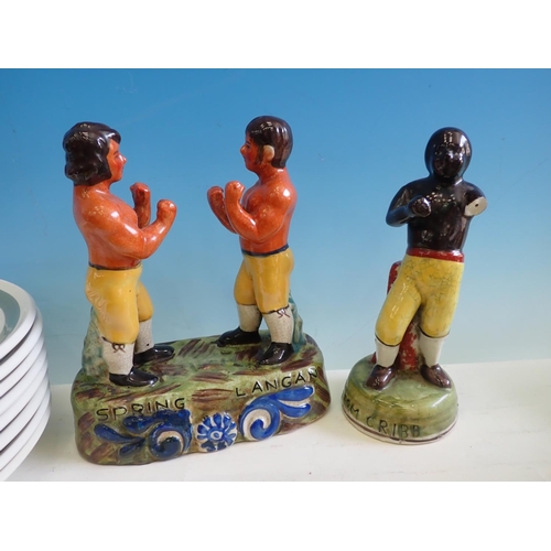 553 - A pottery Figure of boxers, 8in H, A/F, another Figure of Tom Cribb, 8in H, (miss arm), two plated B... 