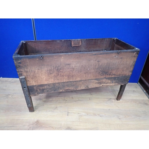 566 - A 17th Century oak Welsh boarded Coffer with carved front, 3ft 11in W