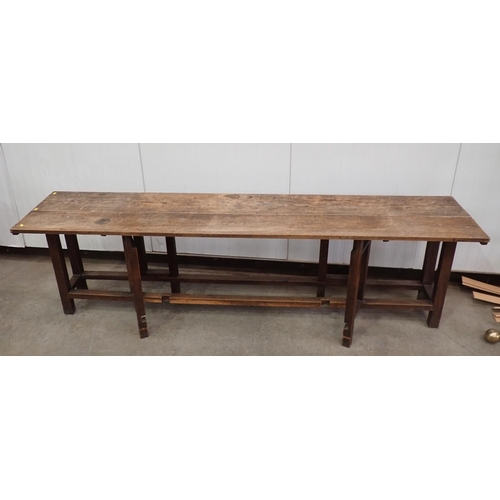 567 - A 19th Century oak Farmhouse Table with drop leaves and squared supports, 8ft L, 2ft 4in W with leav... 