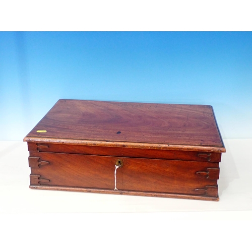 58 - A 19th Century mahogany Deed Box with hinged cover and corner carved detail, 20in W