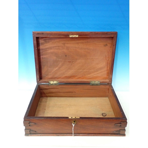 58 - A 19th Century mahogany Deed Box with hinged cover and corner carved detail, 20in W