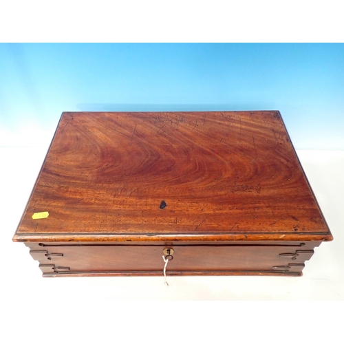 58 - A 19th Century mahogany Deed Box with hinged cover and corner carved detail, 20in W