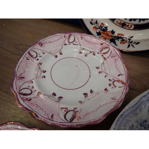 584 - Various Meat Plates, two pink lustre Plates and others, some A/F