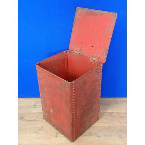 602 - A red painted industrial design metal Grain/Log Bin, 2ft 1in H