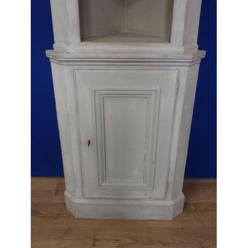 610 - A grey painted standing Corner Cupboard with open shelves above a single door, 6ft 2in H