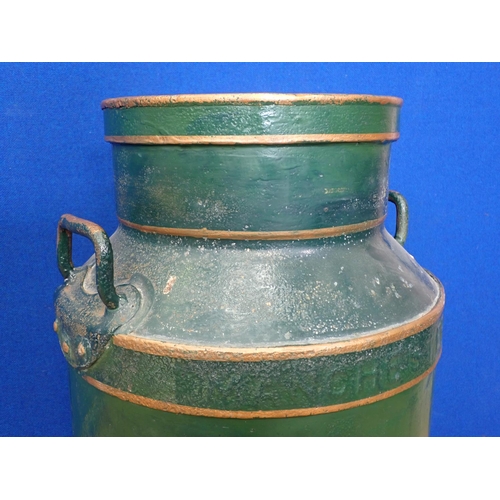 612 - A large green painted Milk Churn with gilt banding, 2ft 5in H