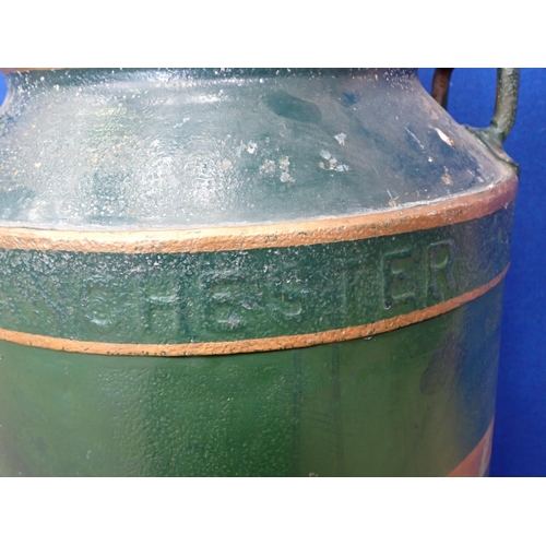 612 - A large green painted Milk Churn with gilt banding, 2ft 5in H