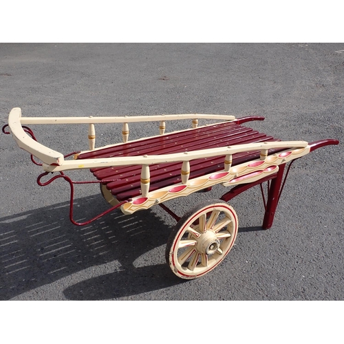 613 - An East London style Hand Cart with painted finish in red and cream, 7ft 7in L