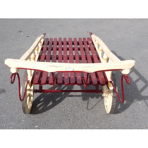 613 - An East London style Hand Cart with painted finish in red and cream, 7ft 7in L