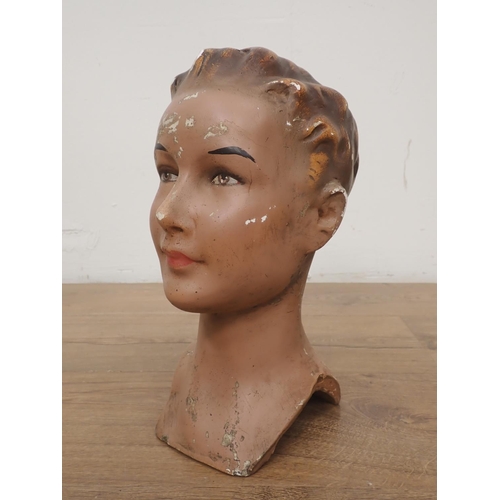 74 - Two plaster Heads and a papier mache Head, 13in to 8in