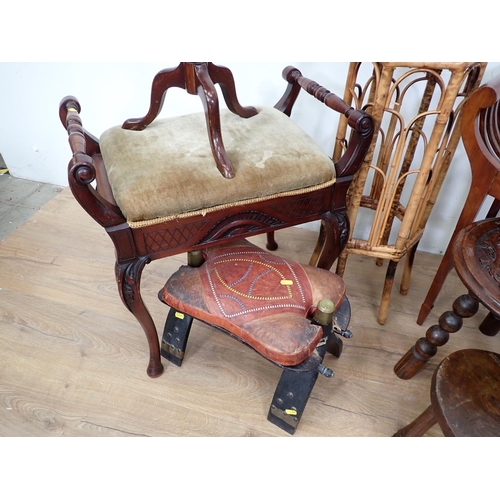 79 - A bamboo hexagonal Table, an Edwardian Dressing Stool, small Stool, carved Table, Wine Table, Piano ... 