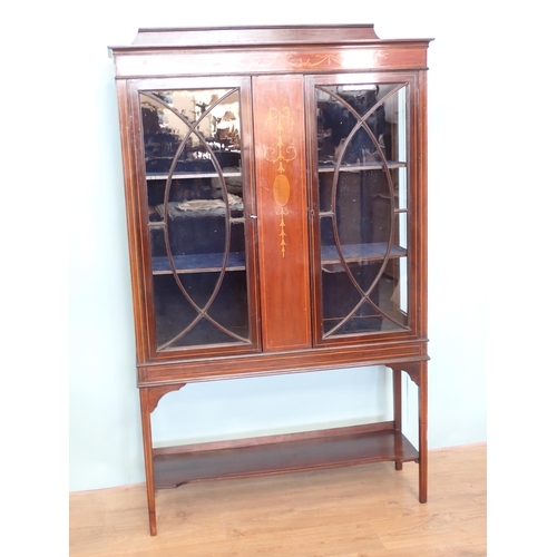 1 - An Edwardian mahogany and inlaid Display Cabinet fitted two glazed doors mounted upon square cut sup... 