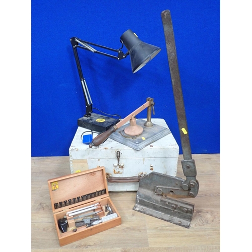 117 - An Anglepoise Lamp,(Failed Pat Test) a Dental M.F.G. Co Ltd Crimping Tool, Cutting Tool and a wooden... 