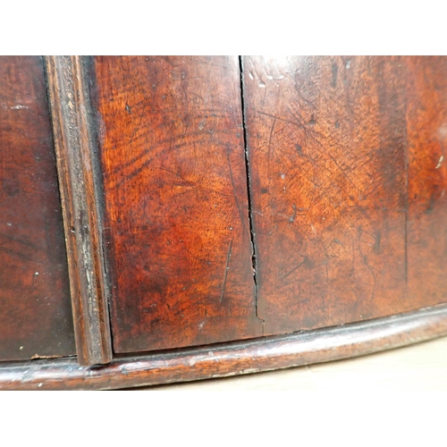 128 - A Georgian mahogany bow fronted hanging Corner Cupboard fitted pair of doors 3ft H x 2ft 1in W