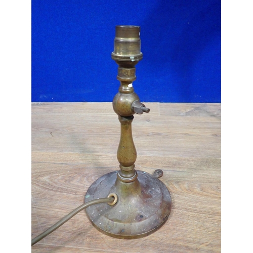 147 - A brass Table Lamp in the manner of Voysey on two tier stepped base 2ft 4in H, another brass Table L... 