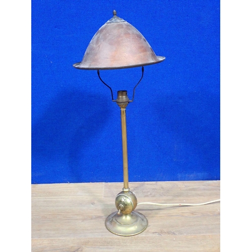 147 - A brass Table Lamp in the manner of Voysey on two tier stepped base 2ft 4in H, another brass Table L... 