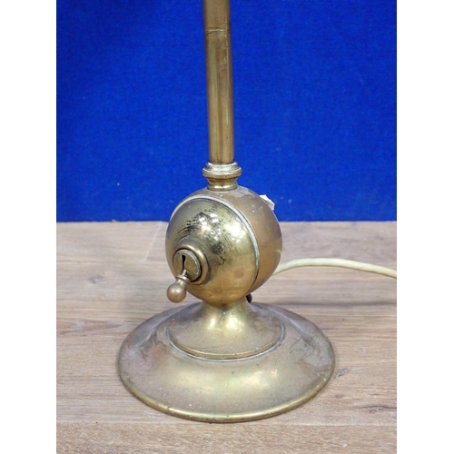 147 - A brass Table Lamp in the manner of Voysey on two tier stepped base 2ft 4in H, another brass Table L... 