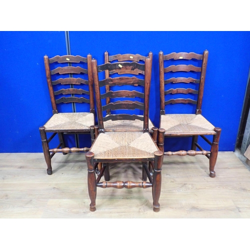 149 - A harlequin set of nine antique rush seated Kitchen Chairs