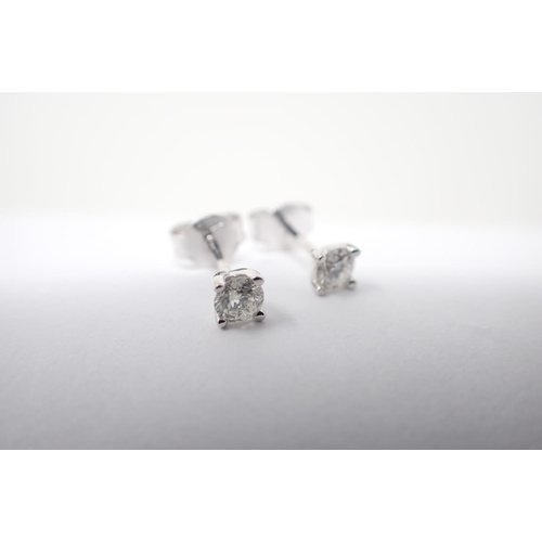 157 - A pair of Diamond Ear Studs each claw-set brilliant-cut stone, total diamond weight 0.40cts, in 18ct... 