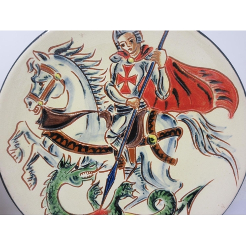 16 - A glazed pottery Charger decorated with design of George and the Dragon 12in D, another with design ... 