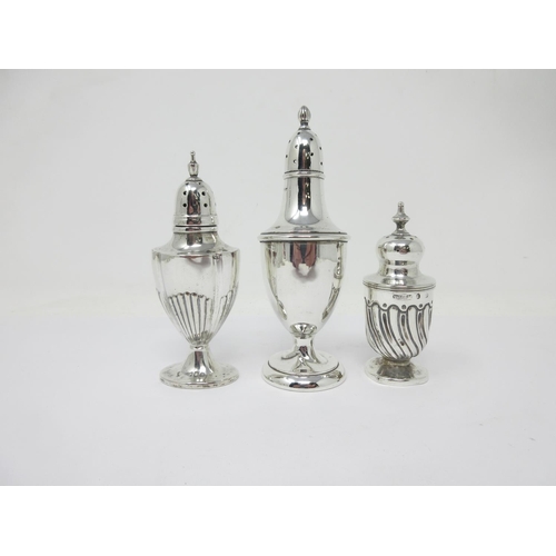 205 - A George V silver large Pepperette, Birmingham 1911, and two others, London 1896 and Birmingham 1893