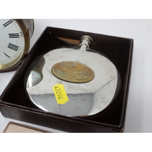 246A - A horn Beaker, various quartz Wristwatches, silver Vesta Case, Hip Flask, Alarm Clock, etc