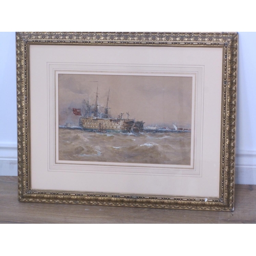 251 - THOMAS BUSH HARDY RBA. A harbour scene with figures in small boats by hulks, possibly at Portsmouth,... 