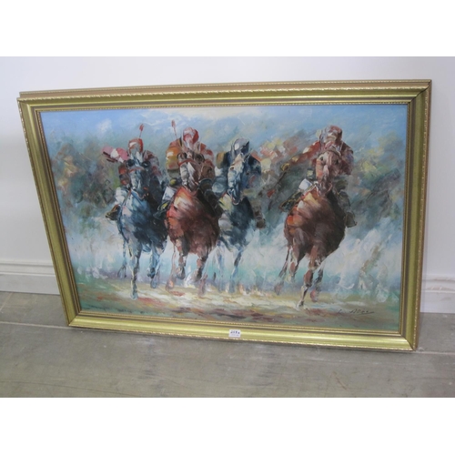 258A - TWENTIETH CENTURY SCHOOL. The Horse Race, indistinctly signed, oil on canvas, 24 x 36in
THIS LOT IS ... 