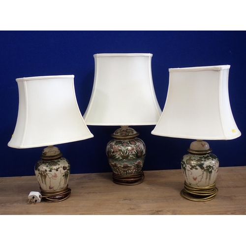 26 - A pair of satsuma Table Lamps and Shades and another similar Table Lamp and Shade (Failed Pat Tests)