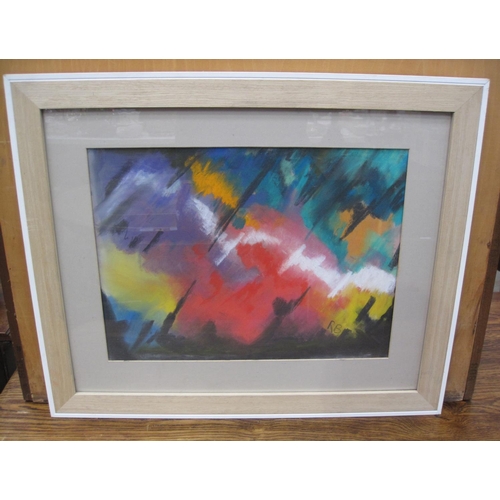 262A - REX BALLINGER. Abstract, signed, with initials, pastel, 14 x 24in; two modern oil paintings by anoth... 