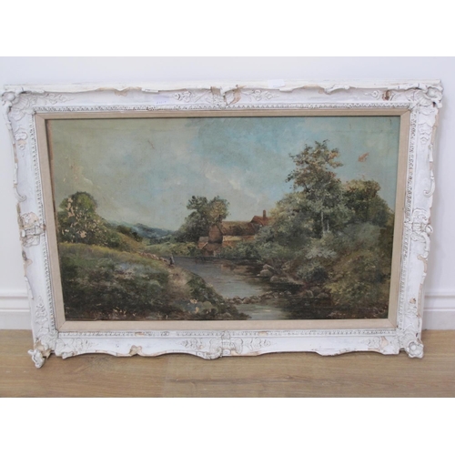 280 - ENGLISH SCHOOL, circa 1900. A tranquil river landscape with a shepherdess and sheep, oil on canvas, ... 