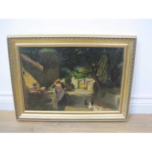 282 - R. MORRIS. On a Village Street, signed, oil on board, 12 x 16in; and a watercolour heightened with g... 