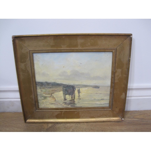 283 - ENGLISH SCHOOL. A Horse and Cart on a Shore at Low Tide, oil on canvas, 8 x 10in; a pencil sketch by... 