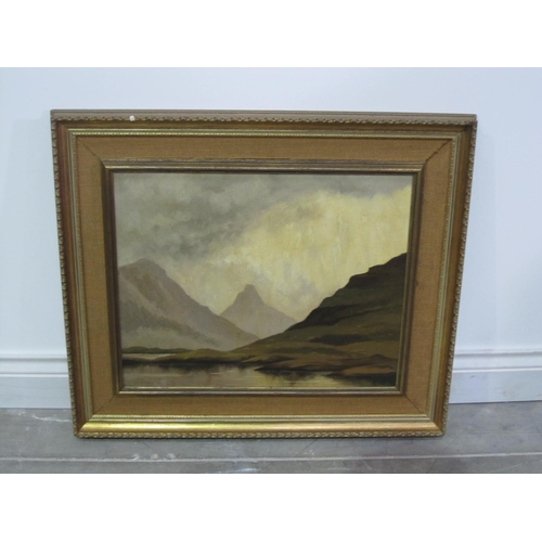 289 - FREDERICK F. ERRILL. Mountainous Lake Landscape of Stack Polly, signed, oil on board, 20 x 24in; a b... 