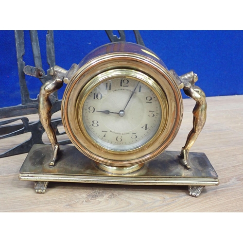 310 - A brass cased Art Deco Mantle Clock by Wales & Mculloch, London 7in H and an Art Deco style metal Sc... 