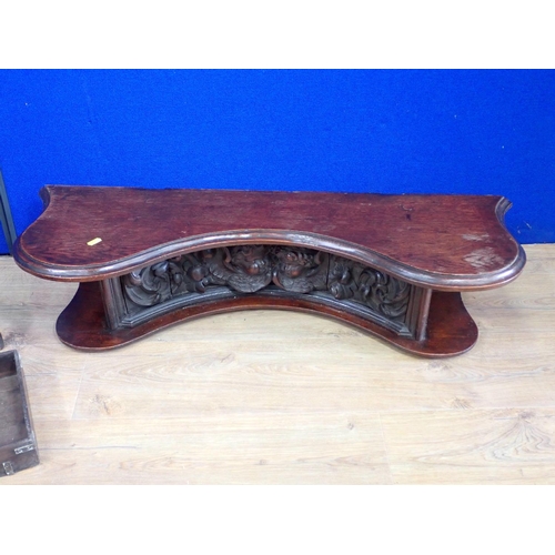 314 - A mahogany Pole on tripod base, carved oak Buffet Top and a Tray