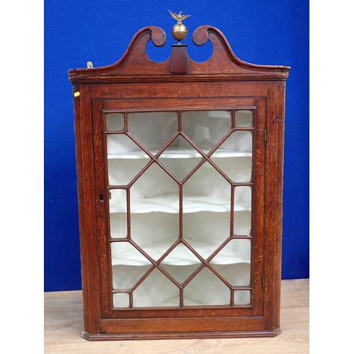 315 - A George III oak hanging Corner Cabinet fitted astragal glazed door 3ft 9in H x 2ft 5in W