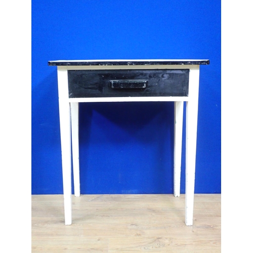 316 - An enamel topped Table fitted single frieze drawer mounted upon square cut tapering supports 2ft 10i... 