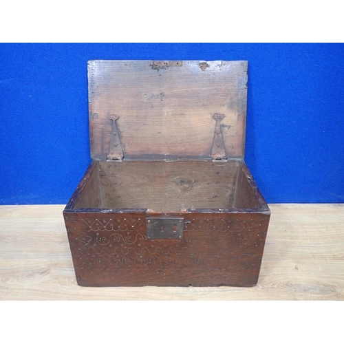 328 - A late 17th Century Welsh oak Box with pin carved heart design to front 1ft 8in W x 10in H