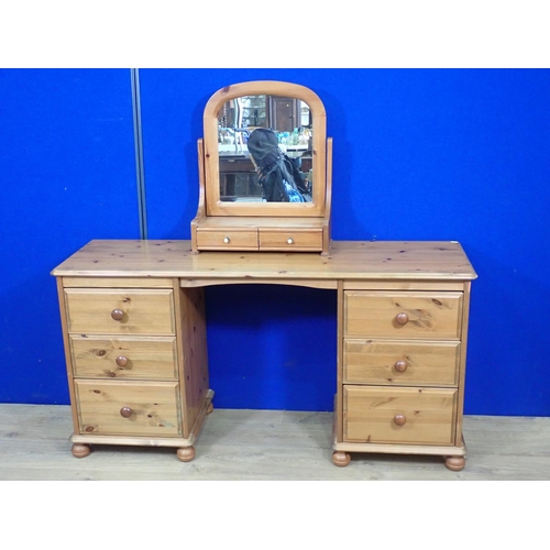 347 - A pine Dressing Table 4ft 7in W x 2ft 4in H and Dressing Mirror