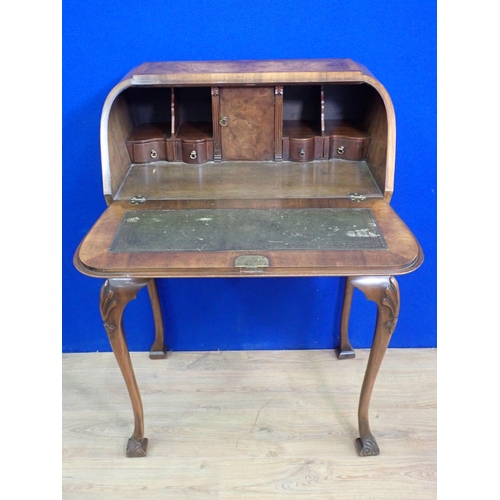 351 - A reproduction mahogany veneered Bureau on shell carved cabriole supports and leafage feet 3ft 4in H... 