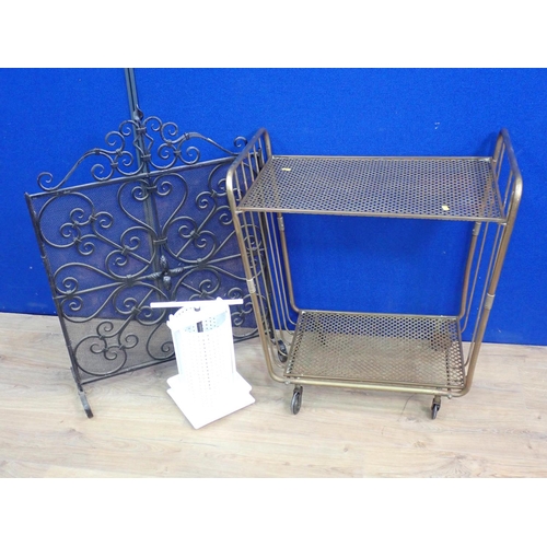 353 - A brass Trolley, wrought iron Fire Screen and a Fruit Press
THIS LOT IS BEING SOLD ON BEHALF OF LEOM... 