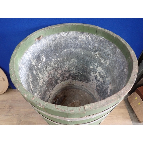 364 - A zinc lined green painted coopered Barrel 3ft 2in H