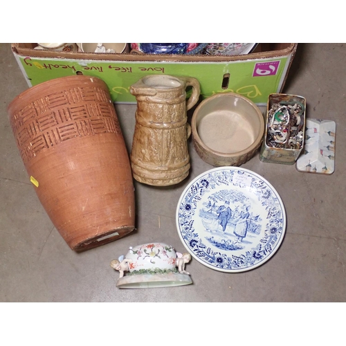 393 - Box of ceramic Bowls, Jugs, Cat, etc.