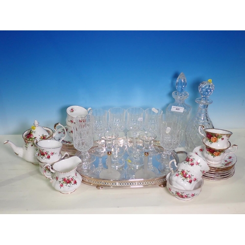 425 - A Paragon 'Minuet' Tea Service, two cut glass Decanters, Wine Glasses and a plated Tray